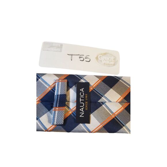 NAUTICA Plaid Checkered Navy White Orange Neck Tie Multicolor Plaids & Checks - Picture 12 of 12